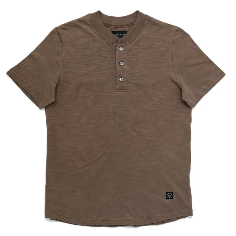 Mocha Slub S/S Henley sold by Outclass