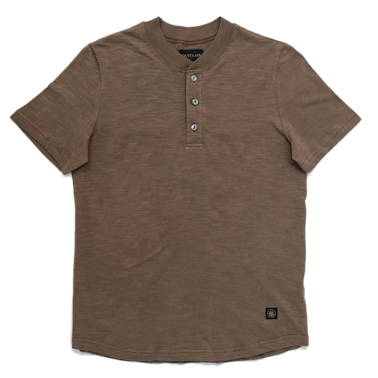 Mocha Slub S/S Henley sold by Outclass