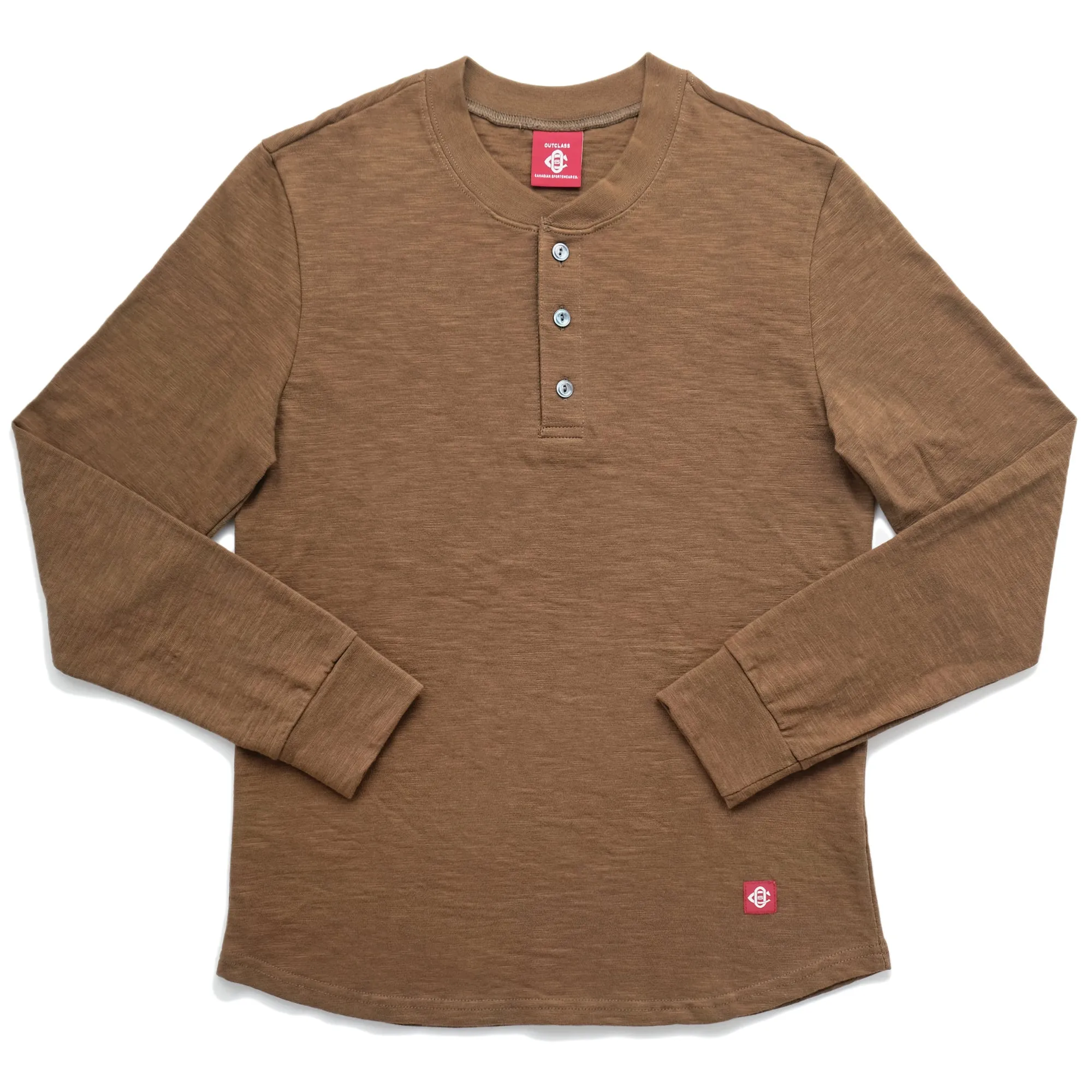 Olive Double Slub L/S Henley sold by Outclass