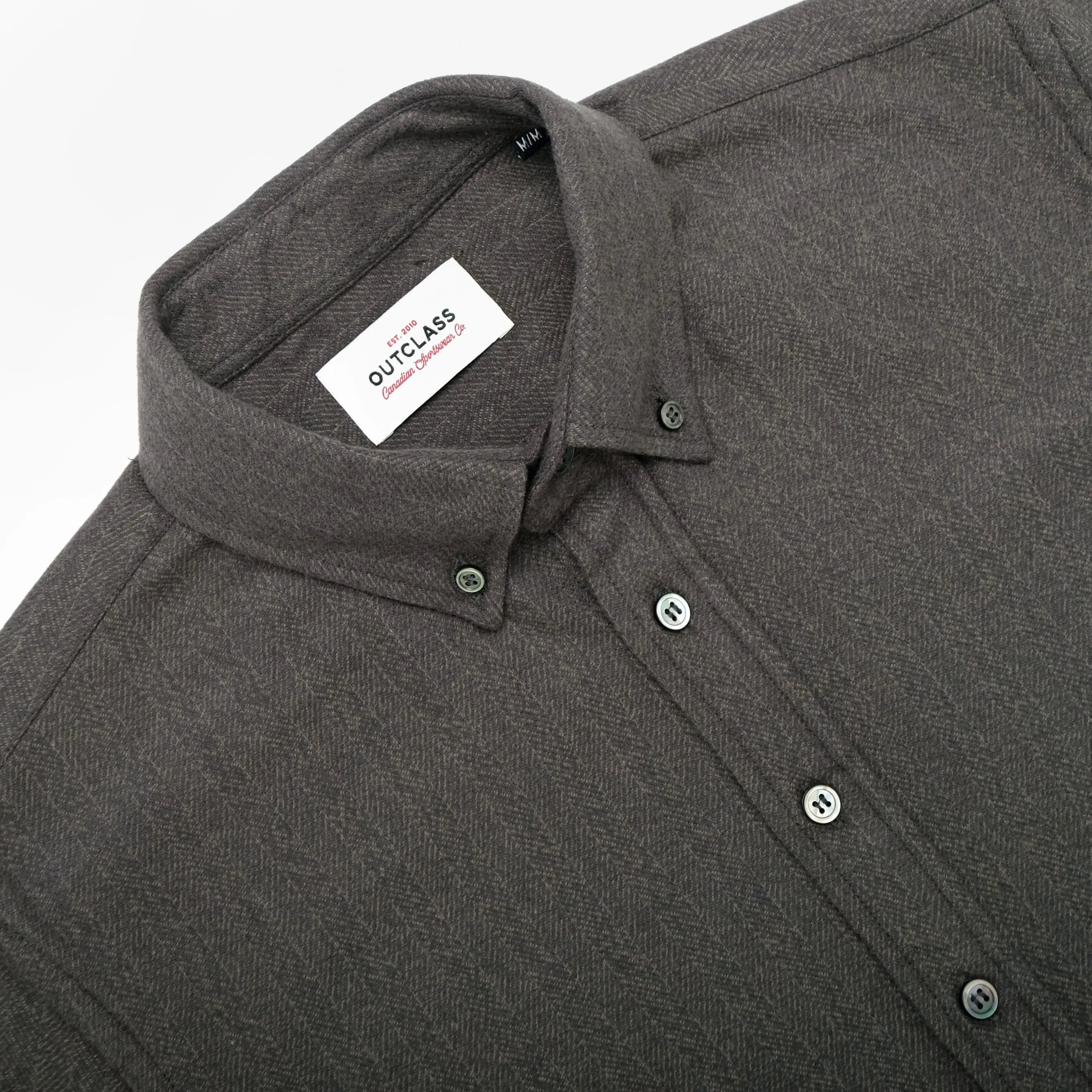 Olive Herringbone Flannel Classic Shirt sold by Outclass product image thumbnail 3