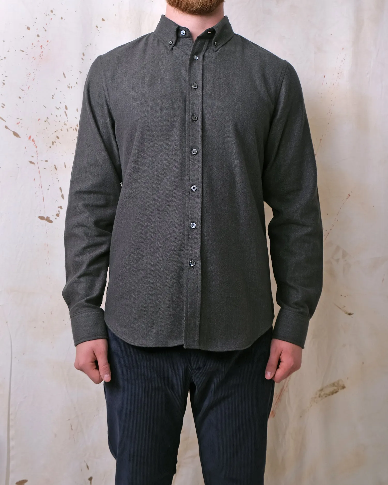 Olive Herringbone Flannel Classic Shirt sold by Outclass product image thumbnail 2