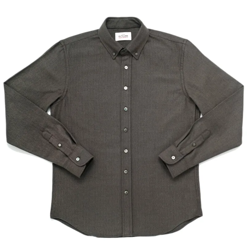 Olive Herringbone Flannel Classic Shirt sold by Outclass