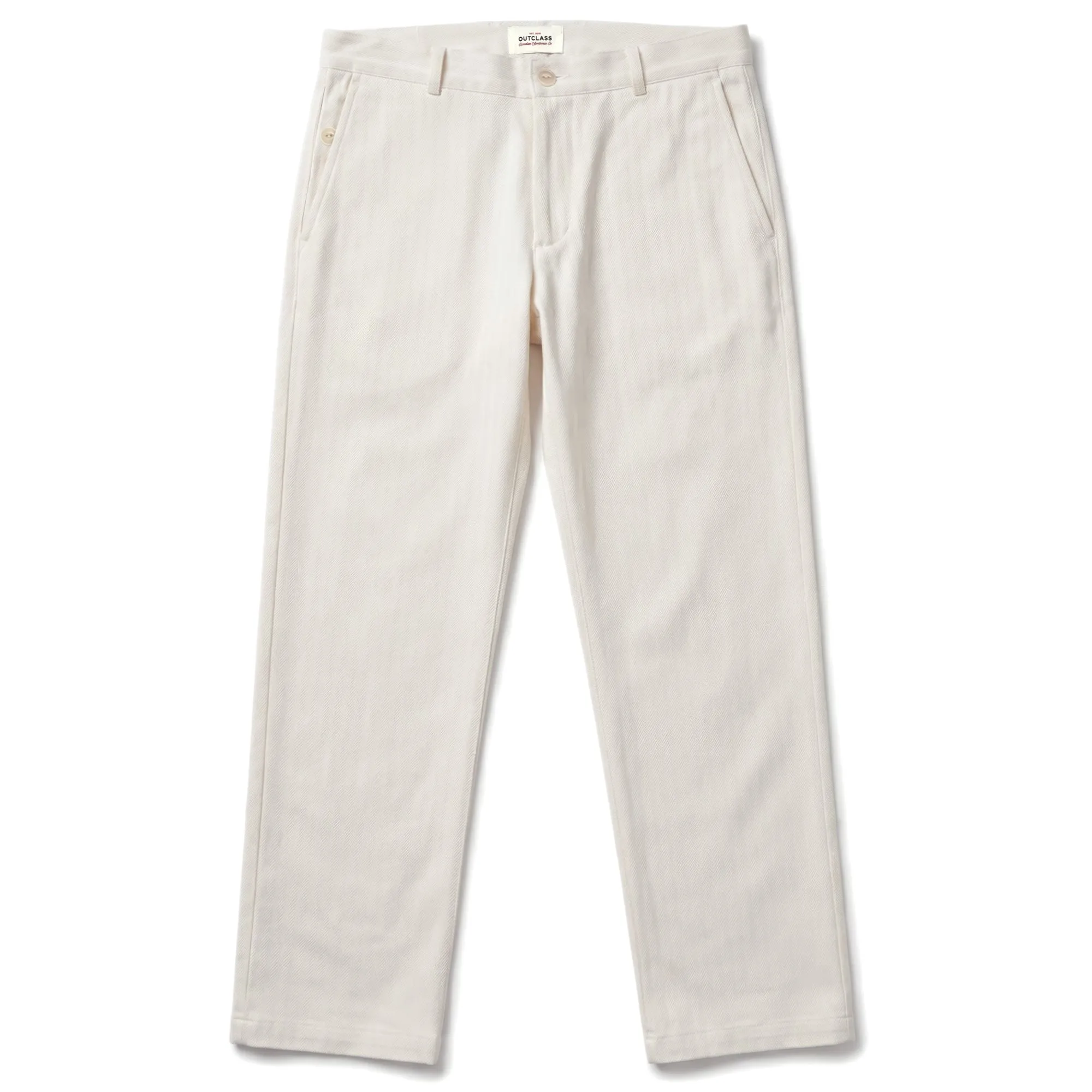 White Herringbone Engineer Pant sold by Outclass