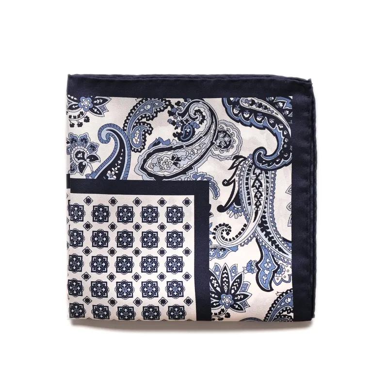 Navy Paisley Pocket Square made by Outclass
