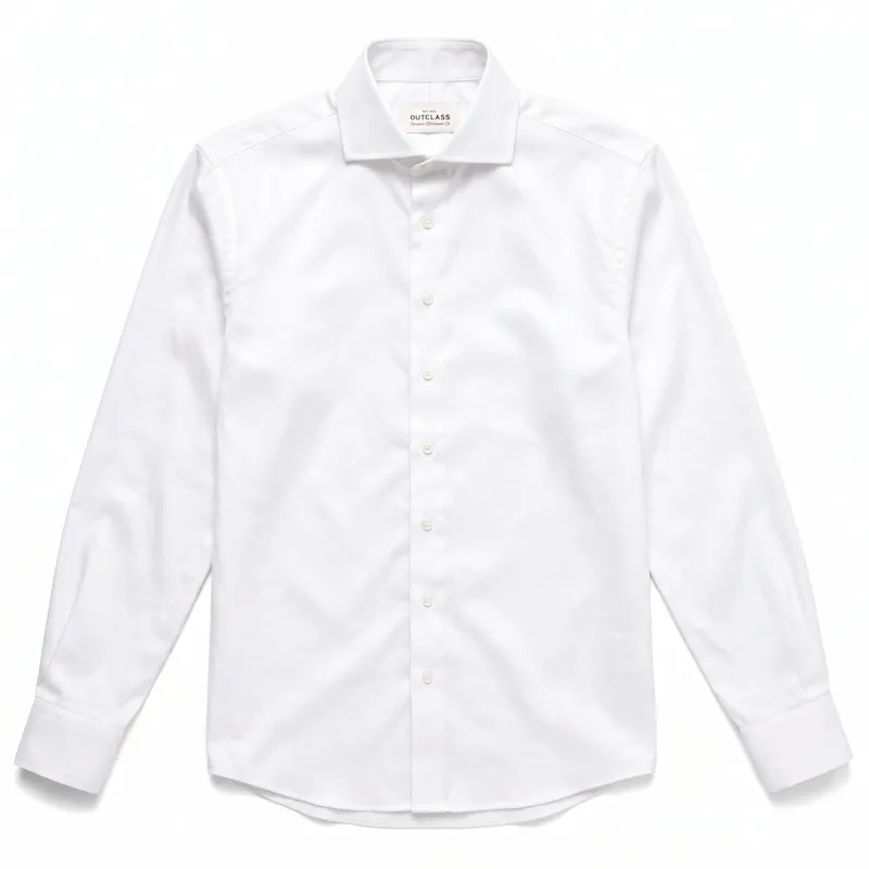 White Twill Spread Collar Dress Shirt made by Outclass