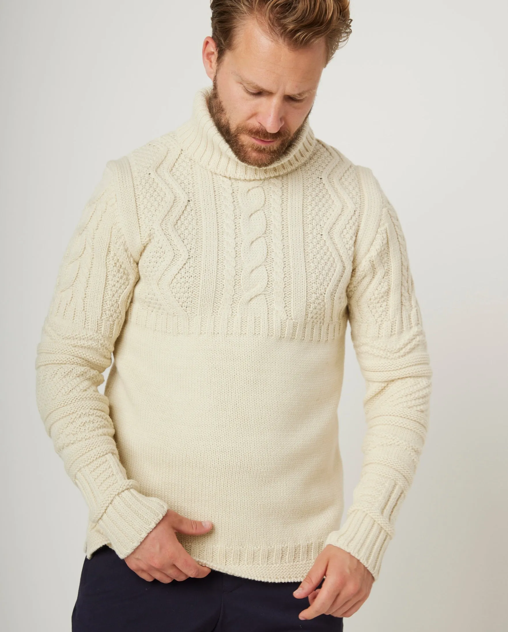 Fisherman Roll Neck Jumper sold by Peregrine