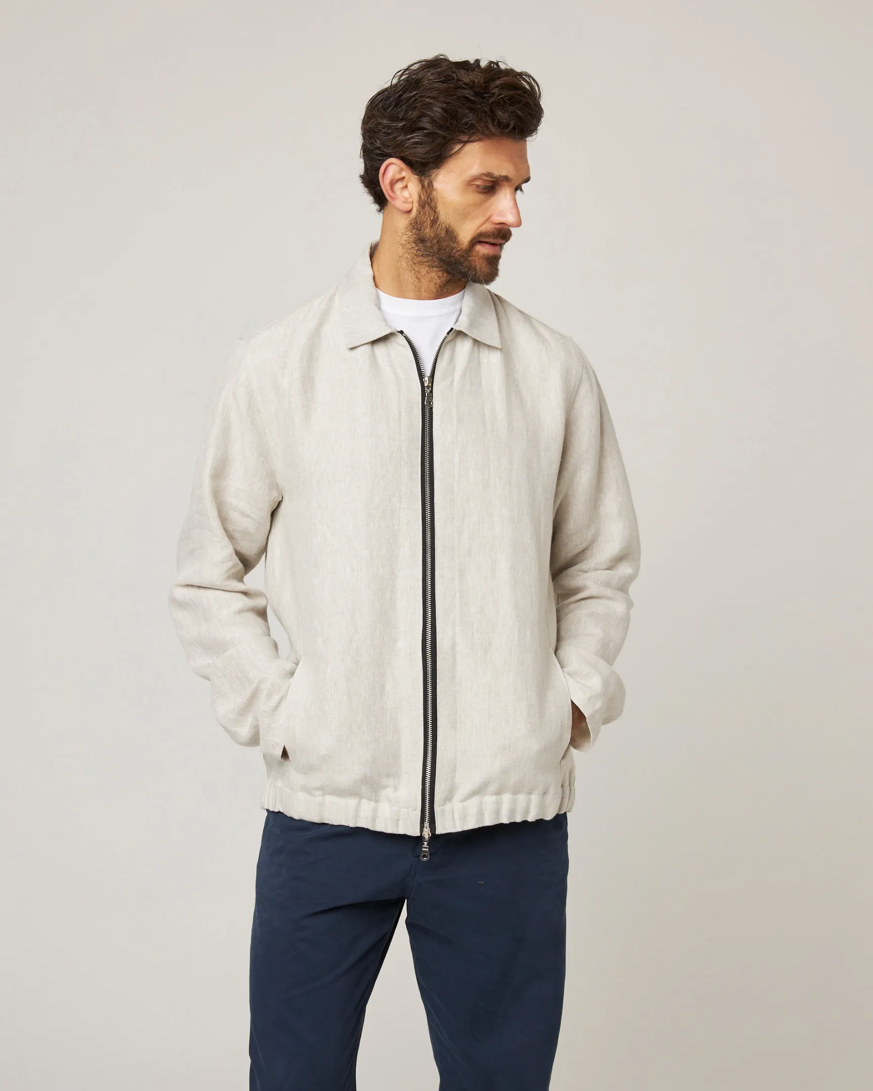 Heybrook Linen Bomber Jacket sold by Peregrine