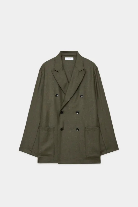ウールソフトサージ / ダブルブレストシャツジャケット, Top Khaki sold by MARKAWARE