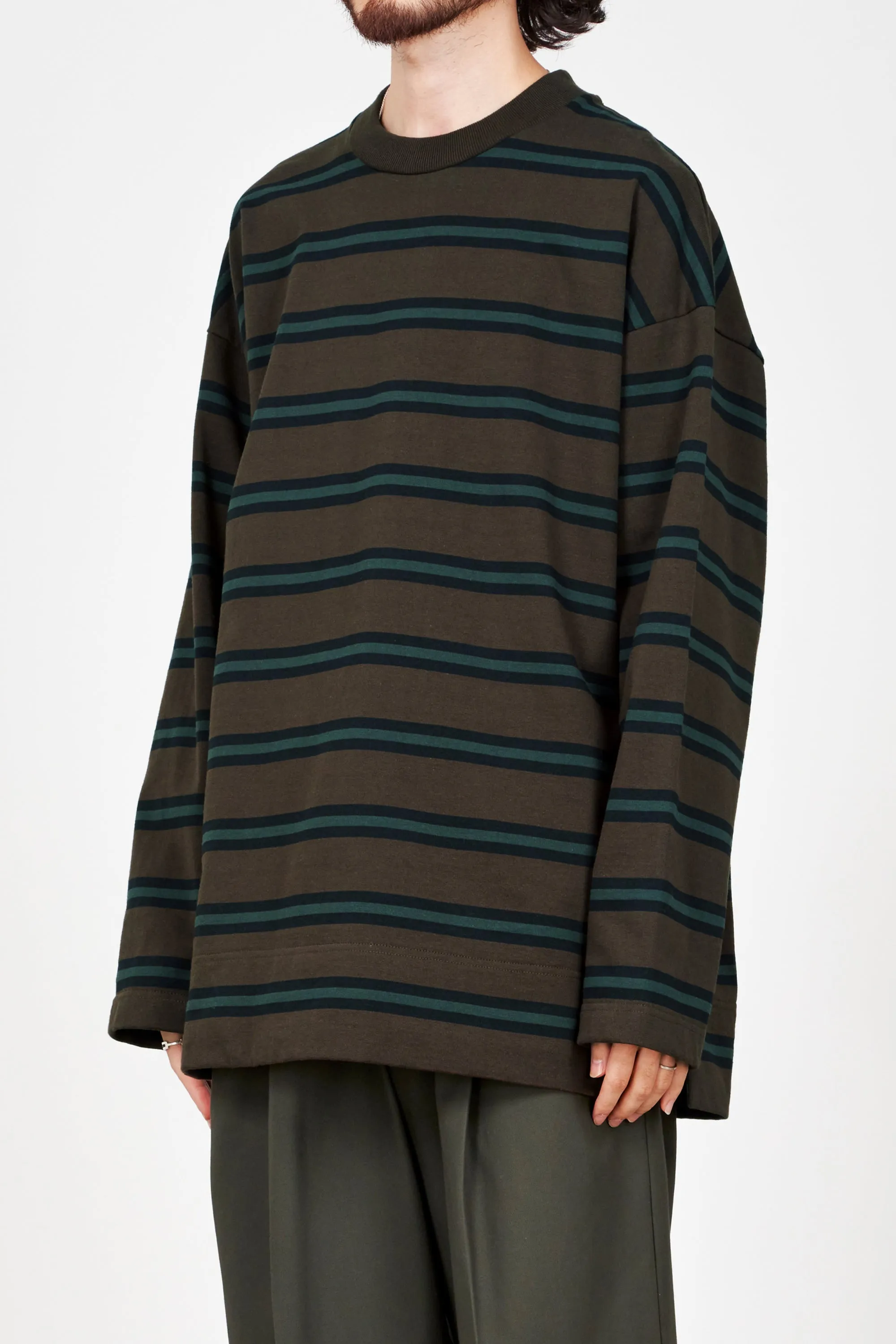 オーガニックコットン20//1ボーダー / ボックスTee ロングスリーブ, Khaki Stripe sold by MARKAWARE product image thumbnail 2