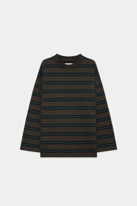 オーガニックコットン20//1ボーダー /  ボックスTee ロングスリーブ, Khaki Stripe sold by MARKAWARE