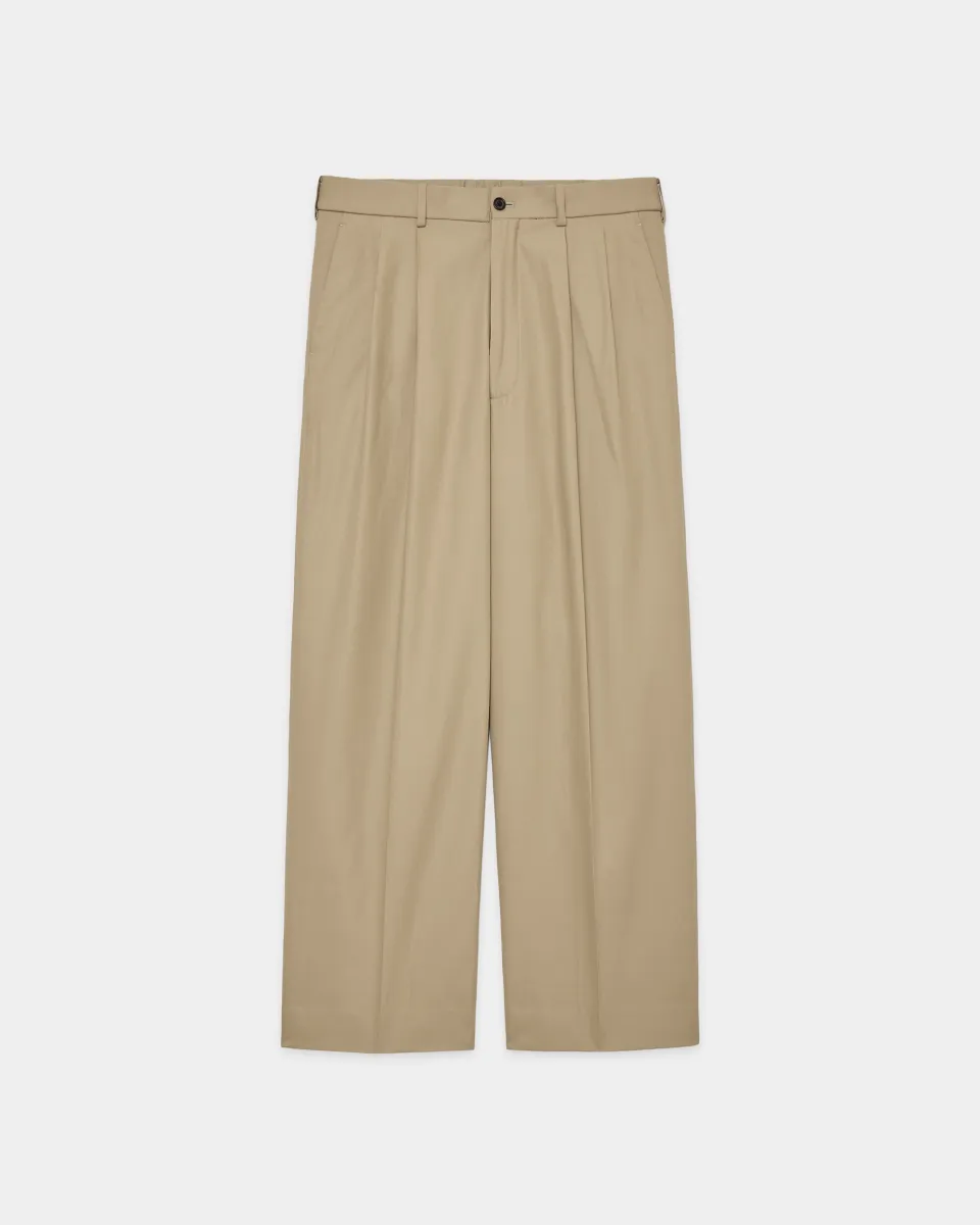 オーガニックコットン強燃ボイルツイル / クラシックフィットダブルプリーテッドトラウザーズ, Khaki sold by MARKAWARE
