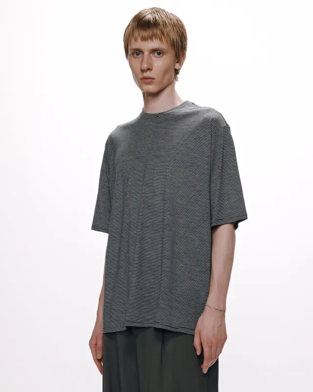 ウォッシャブルウール天竺ボーダー / クルーネックTEE, Gray x White made by MARKAWARE