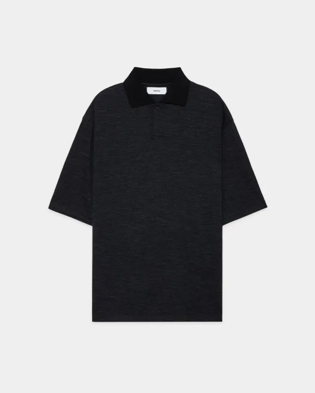 ウォッシャブルウール天竺ボーダー / ワンボタンポロS/S TEE, Heather Black sold by MARKAWARE