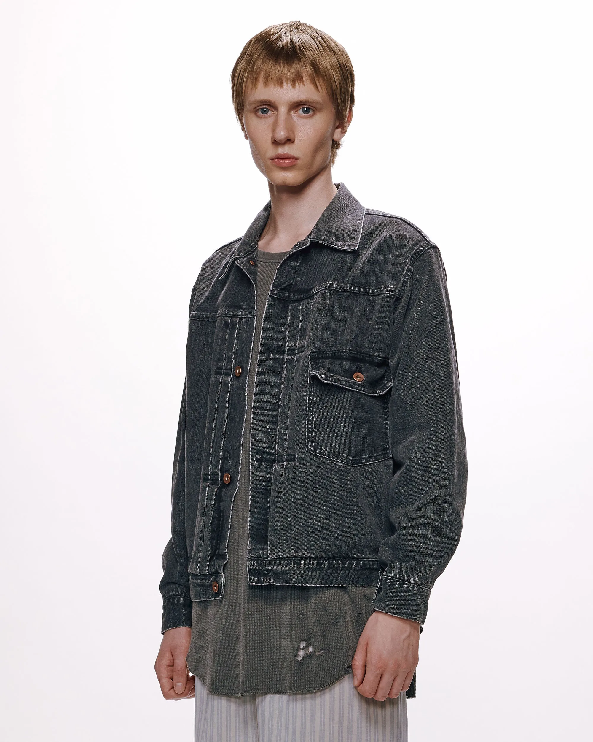 オーガニックコットン 13.5oz セルビッチデニム / TYPE-1 デニムジャケット, Faded Black sold by MARKAWARE product image thumbnail 2