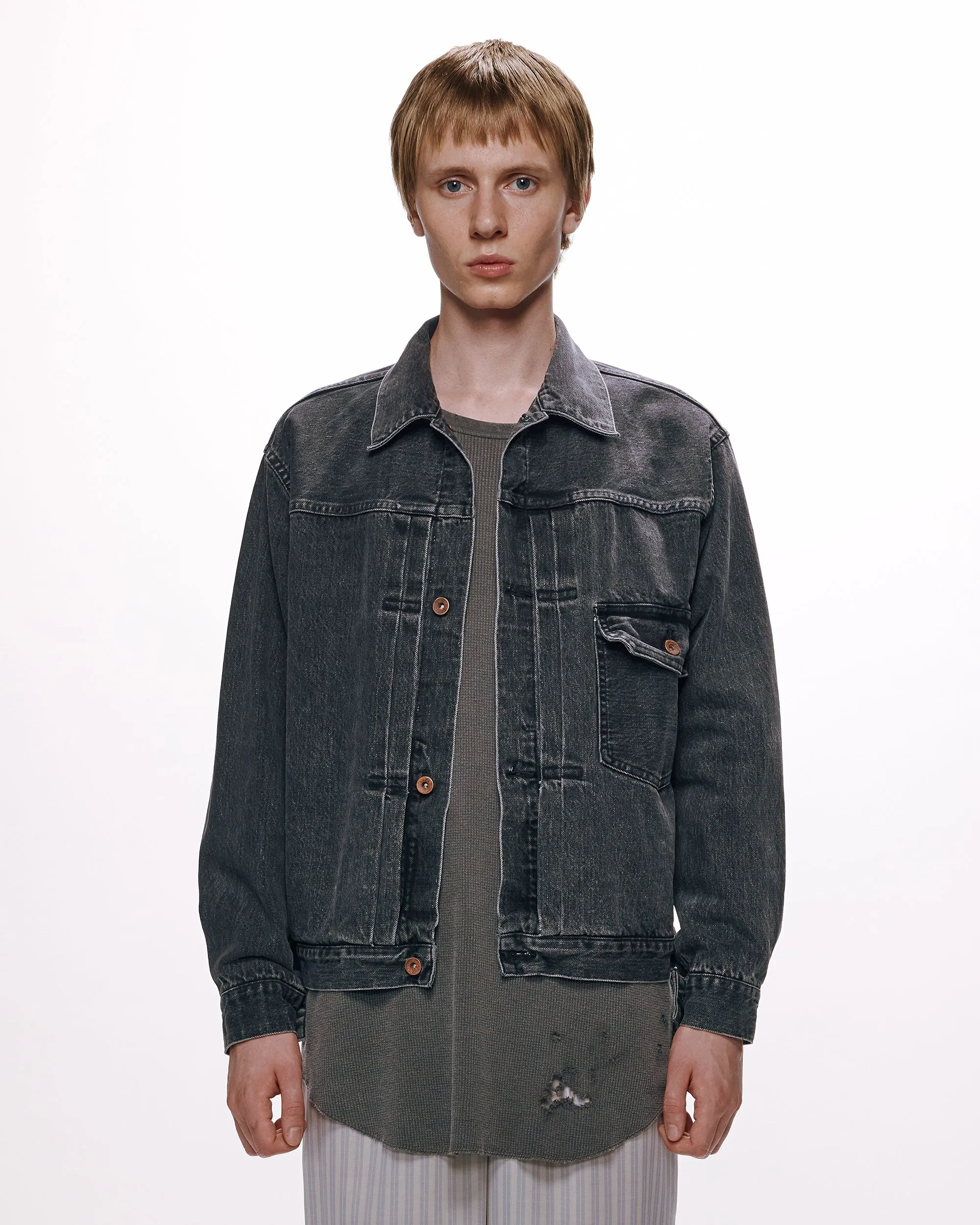 オーガニックコットン 13.5oz セルビッチデニム / TYPE-1 デニムジャケット, Faded Black sold by MARKAWARE
