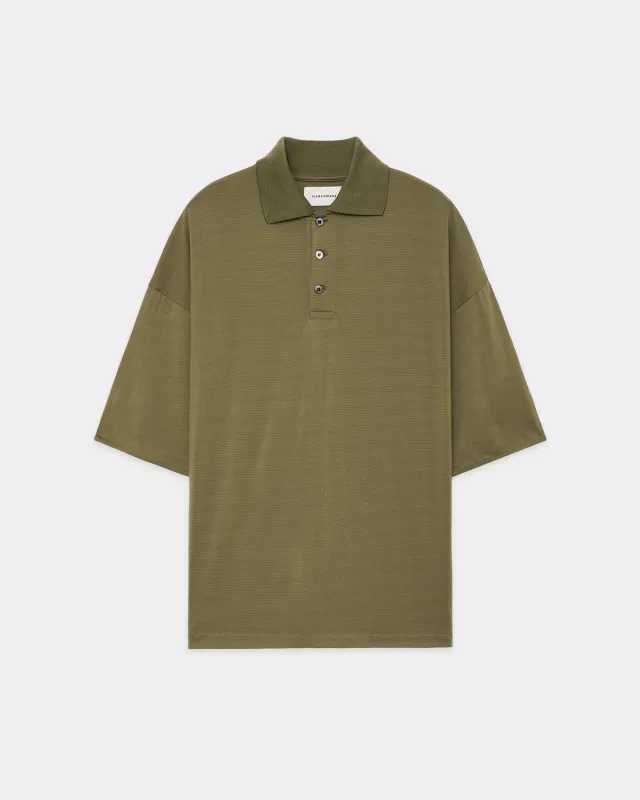 スーパー160'sウール ボーダー防縮天竺 / ショートスリーブポロ, Khaki x Olive made by MARKAWARE
