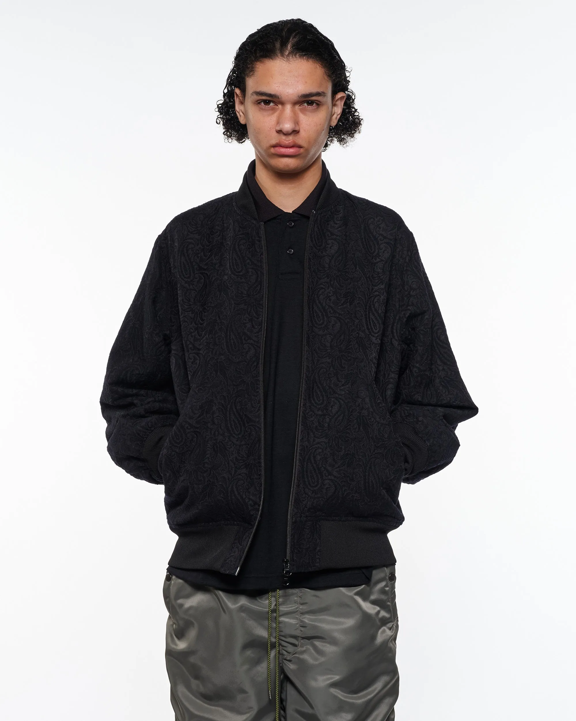 リサイクルポリエステル×リサイクルウール ペイズリージャカード / ボンバージャケット, Dark Navy sold by MARKAWARE