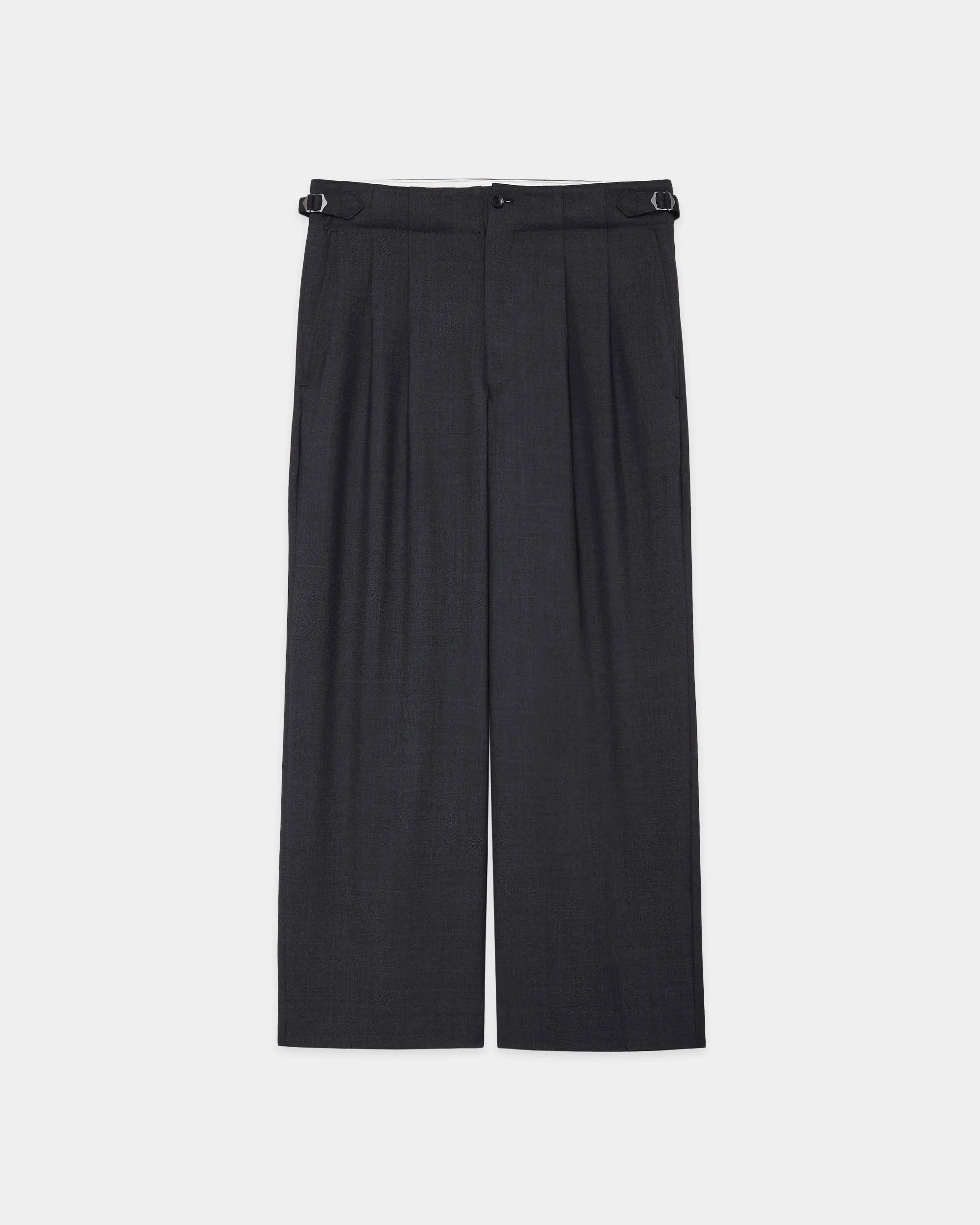 リサイクルポリエステル ノンミュールジングウールギャバジン / 2タックミリタリートラウザーズ, Charcoal Gray sold by MARKAWARE