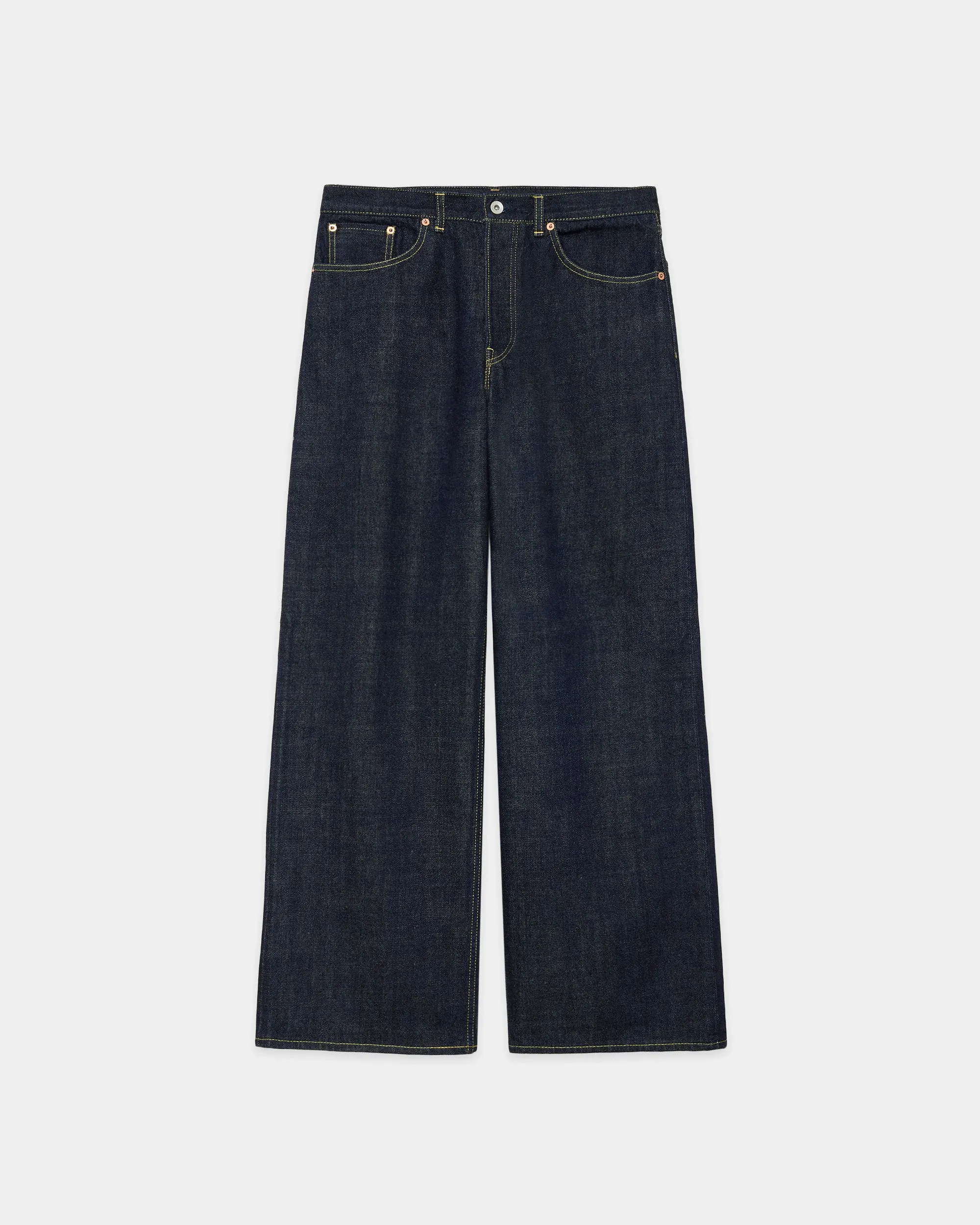 【PARKING別注】オーガニックコットン 13.5oz セルビッチデニム / ワイドレッグジーンズ, Indigo sold by MARKAWARE