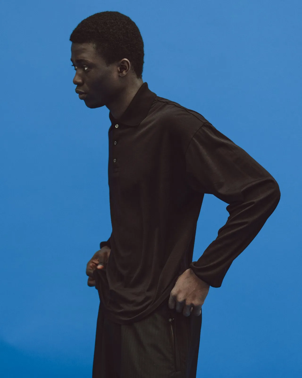 スーパー160sウール防縮天竺 / ロングスリーブポロ, Black sold by MARKAWARE product image thumbnail 3