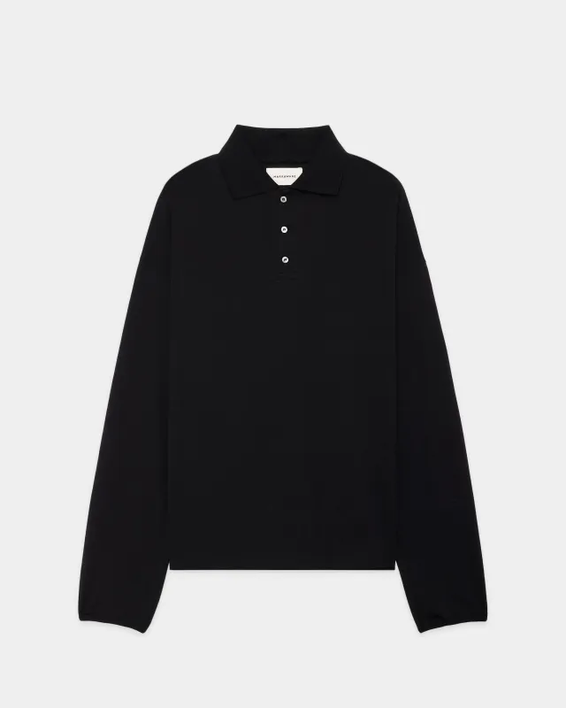 スーパー160sウール防縮天竺 / ロングスリーブポロ, Black made by MARKAWARE
