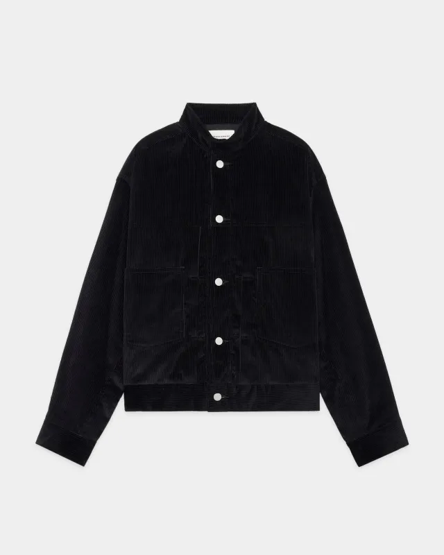 オーガニックコットン 6W コーデュロイ / パフドマンダリンカラーワークジャケット, Black sold by MARKAWARE