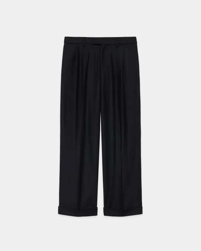 2/80 オーガニックウールフランネル / ダブルプリーテッドワイドトラウザーズ, Black sold by MARKAWARE