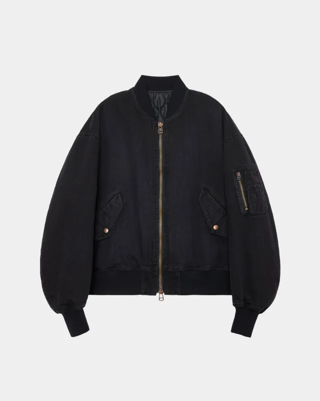オーガニックコットン12ozデニム / パフドデニムボンバージャケット, Black sold by MARKAWARE
