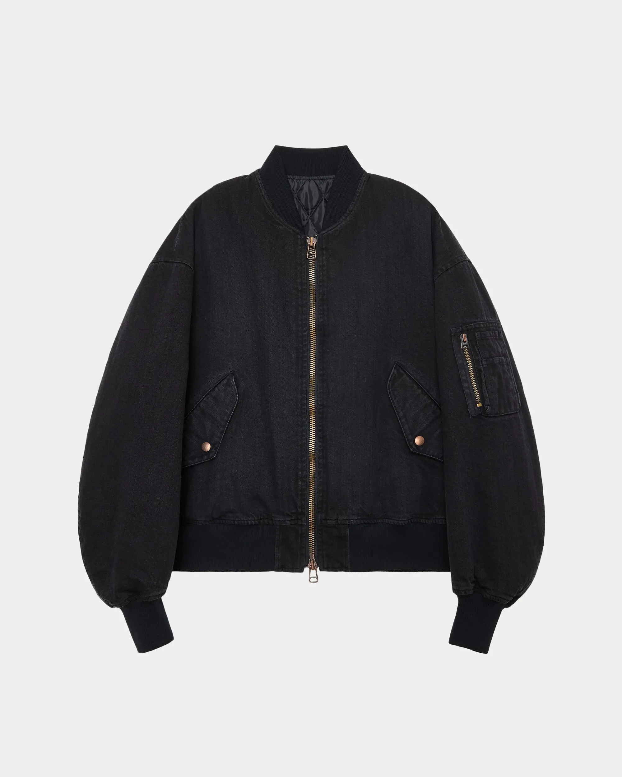 オーガニックコットン12ozデニム / パフドデニムボンバージャケット, Black sold by MARKAWARE