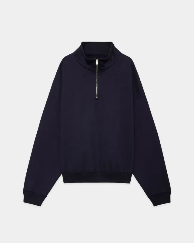 オーガニックコットンヘビー吊裏毛 / ショートクォータージッププルオーバー, D Navy sold by MARKAWARE