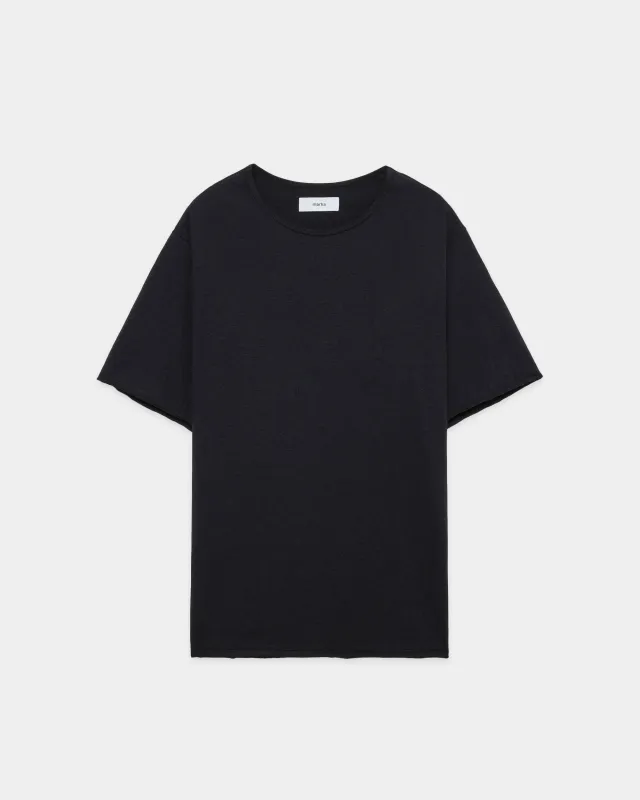 オーガニックコットン40/2天竺 / ナローパイピングTee, Heather Black made by MARKAWARE