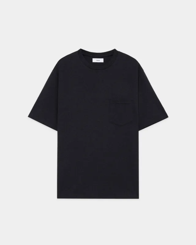 【PARKING別注】オーガニックコットン40/2天竺 / クルーネックポケットTEE, Heather Black made by MARKAWARE