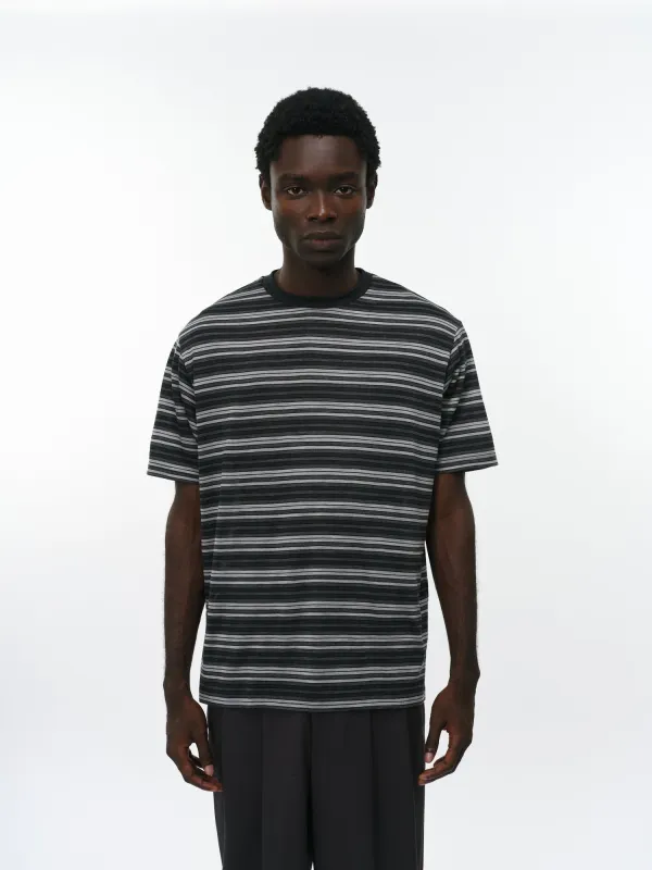 Super120sウォッシャブルウール天竺 / クルーネックTee, Gray Border made by MARKAWARE