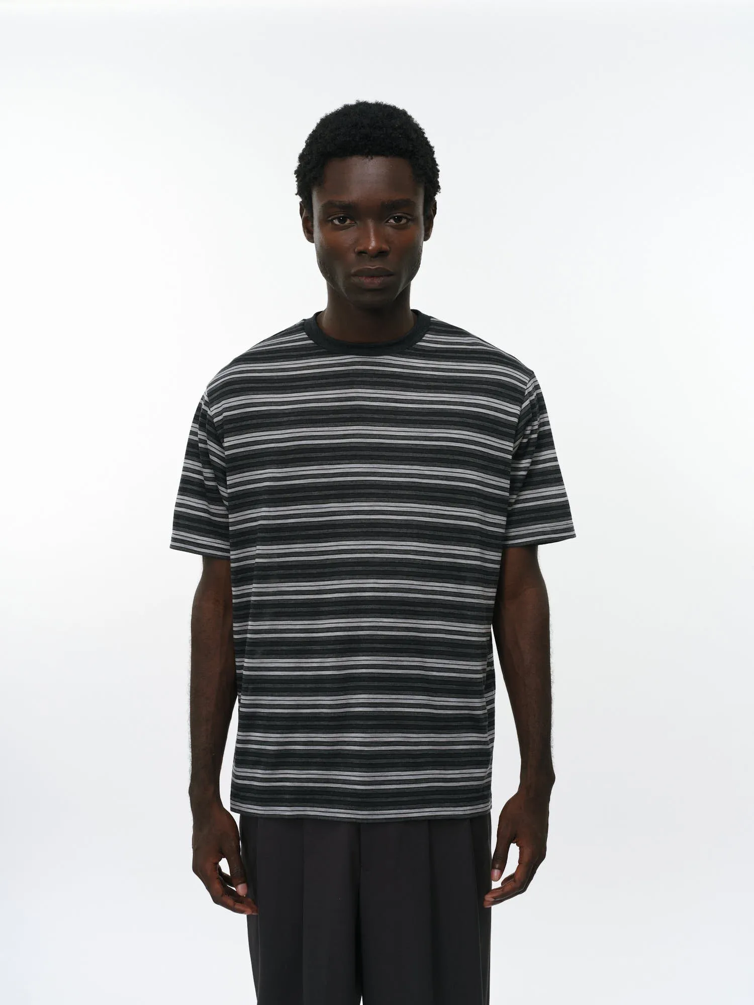 Super120sウォッシャブルウール天竺 / クルーネックTee, Gray Border sold by MARKAWARE