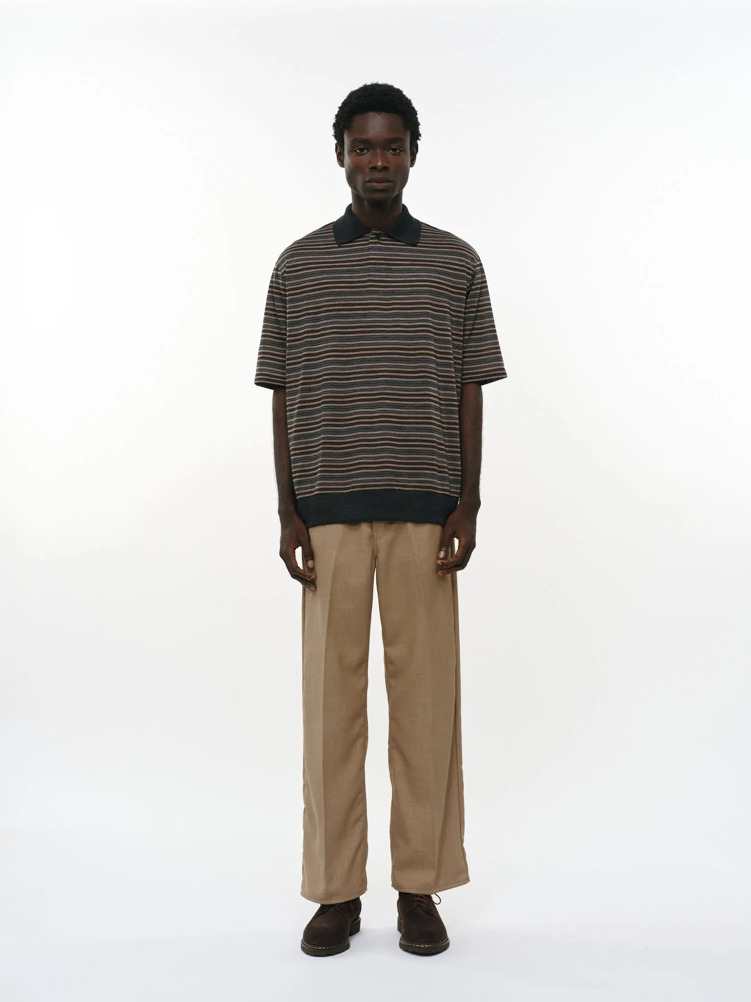 Super120sウォッシャブルウール天竺 / ワンボタンポロTeeS/S, Beige Border sold by MARKAWARE product image thumbnail 5