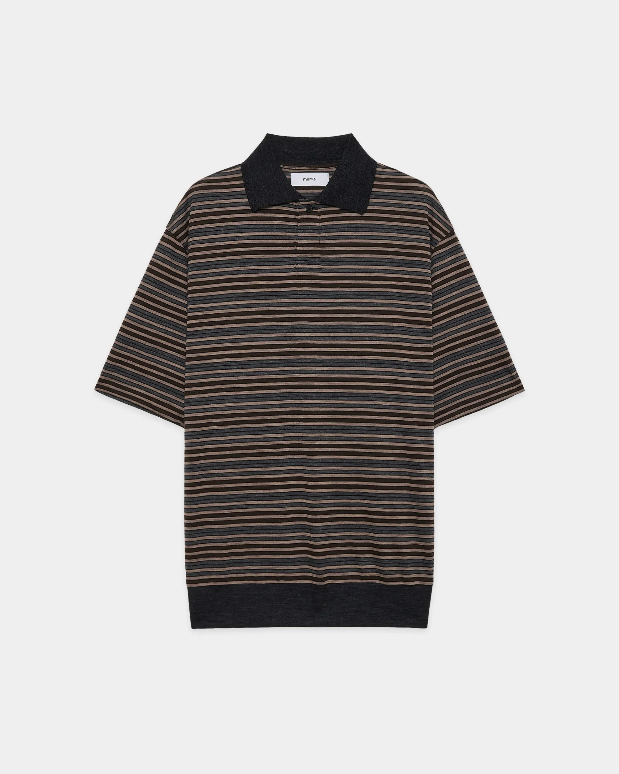 Super120sウォッシャブルウール天竺 / ワンボタンポロTeeS/S, Beige Border sold by MARKAWARE product image thumbnail 2