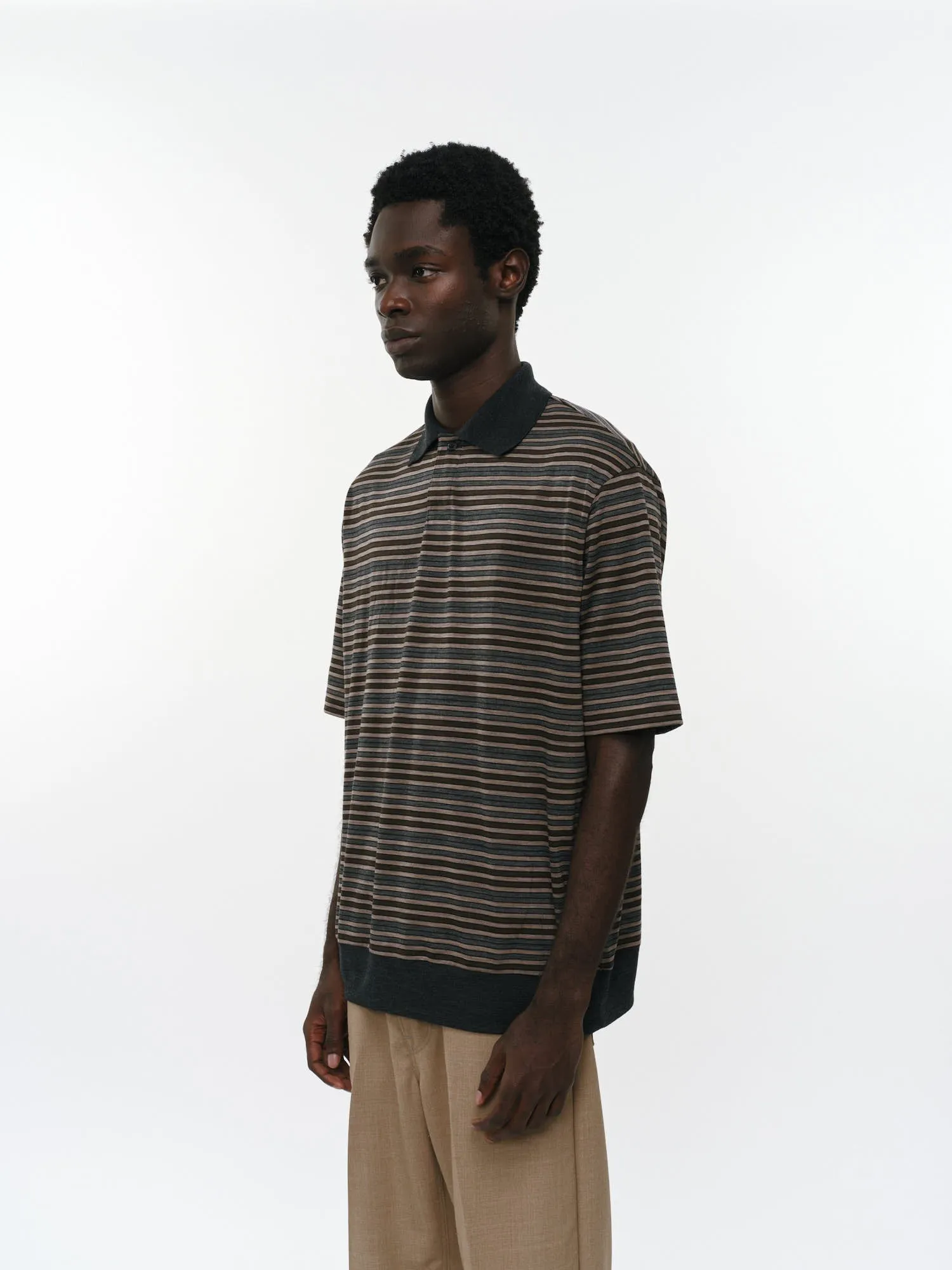Super120sウォッシャブルウール天竺 / ワンボタンポロTeeS/S, Beige Border sold by MARKAWARE product image thumbnail 3