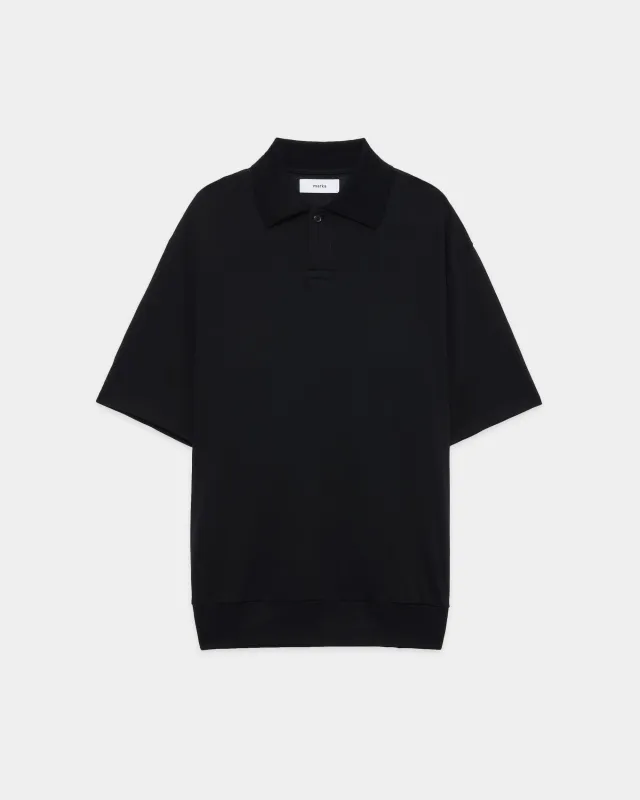 Super120sウォッシャブルウール天竺 / ワンボタンポロTeeS/S, Black made by MARKAWARE