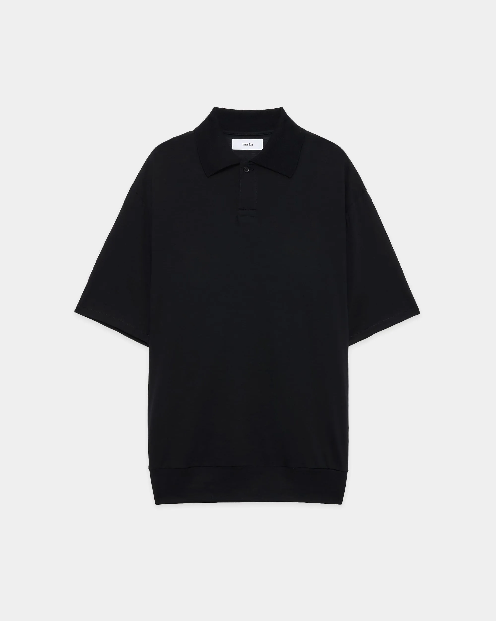 Super120sウォッシャブルウール天竺 / ワンボタンポロTeeS/S, Black sold by MARKAWARE