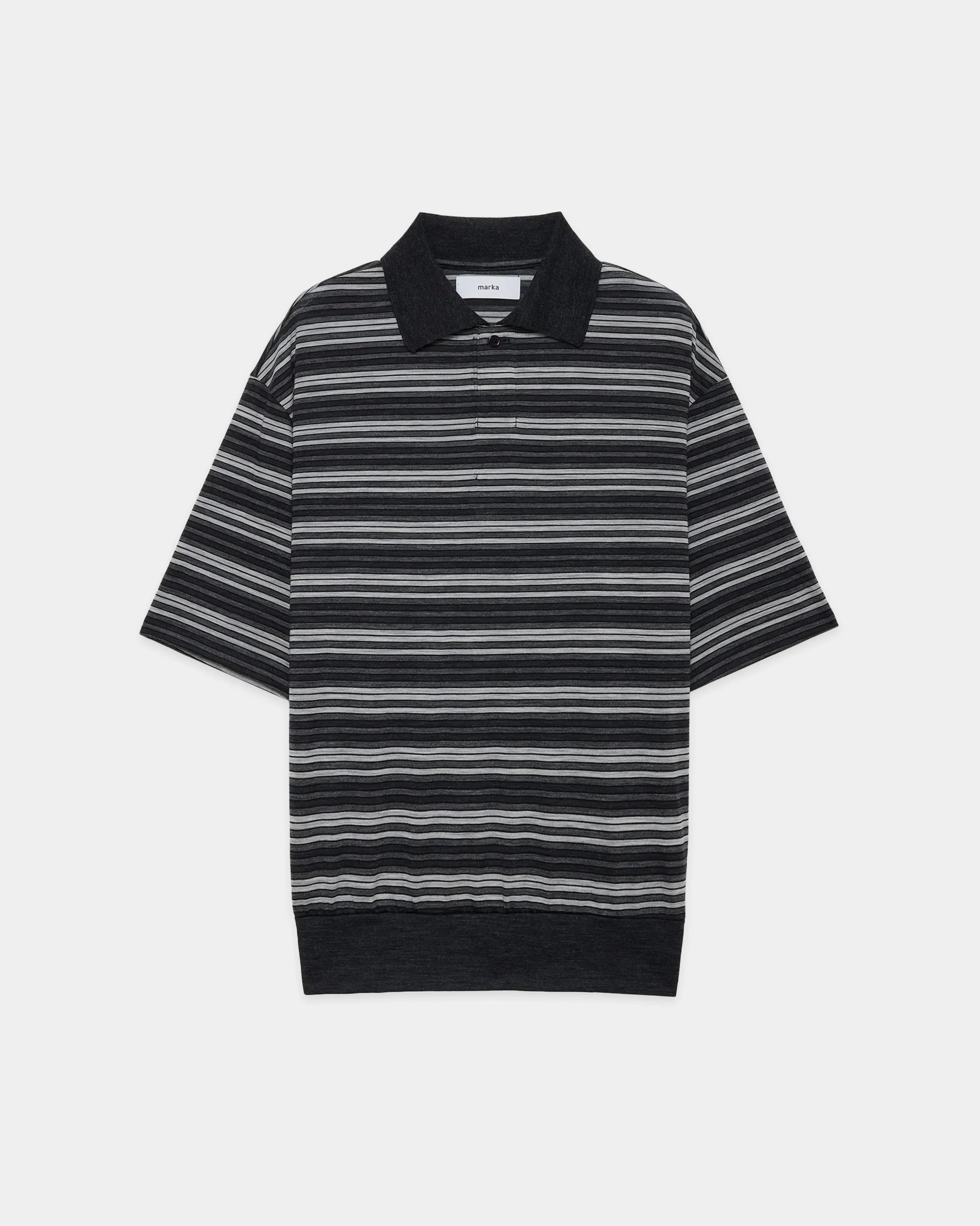 Super120sウォッシャブルウール天竺 / ワンボタンポロTeeS/S, Gray Border sold by MARKAWARE