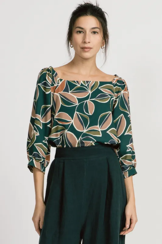 Theda Blouse Colourful Leaf Print sold by Allison Wonderland