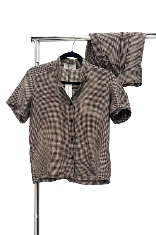 Elodie Blouse Mocha Black Mini Gingham sold by Allison Wonderland