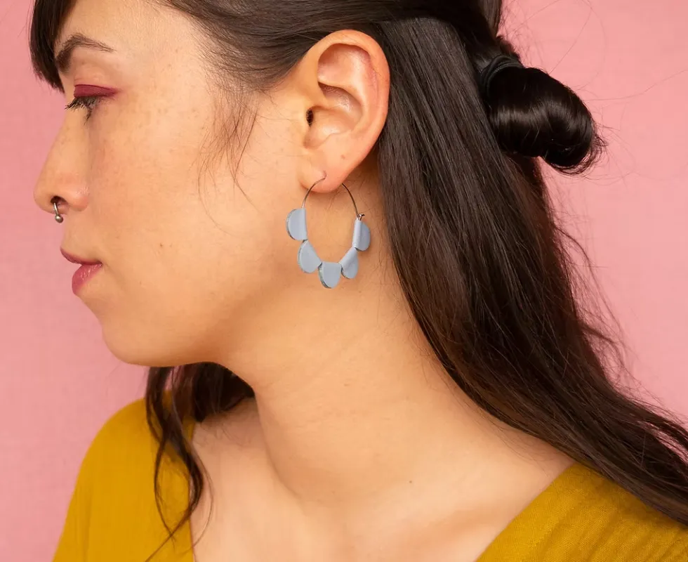 Scandinazn | Daisy Petal Hoops in Light Blue sold by Allison Wonderland