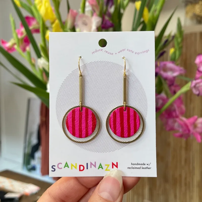 Scandinazn | Orbit Earrings with Hand Painted Stripes in Fuchsia / Red sold by Allison Wonderland