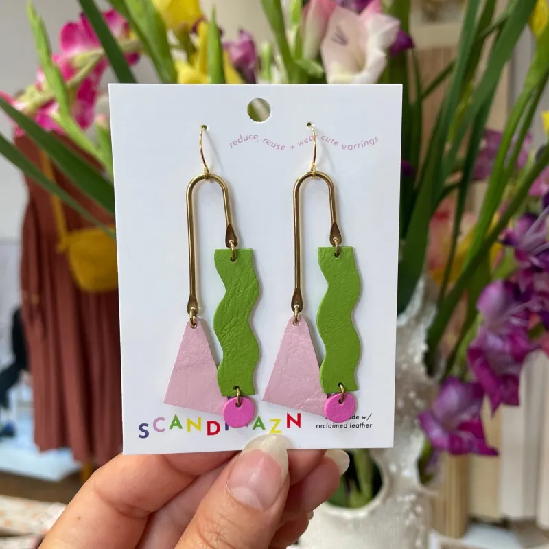 Scandinazn | Squiggle Earrings in Green / Pink sold by Allison Wonderland