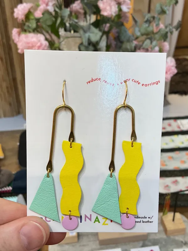 Scandinazn I Squiggle Earrings in Yellow / Mint Green sold by Allison Wonderland