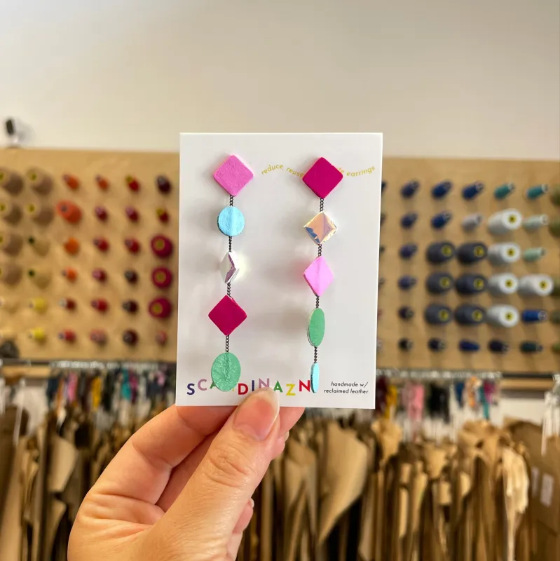 Scandinazn | Cascading Shapes Earrings in Pink + Green sold by Allison Wonderland
