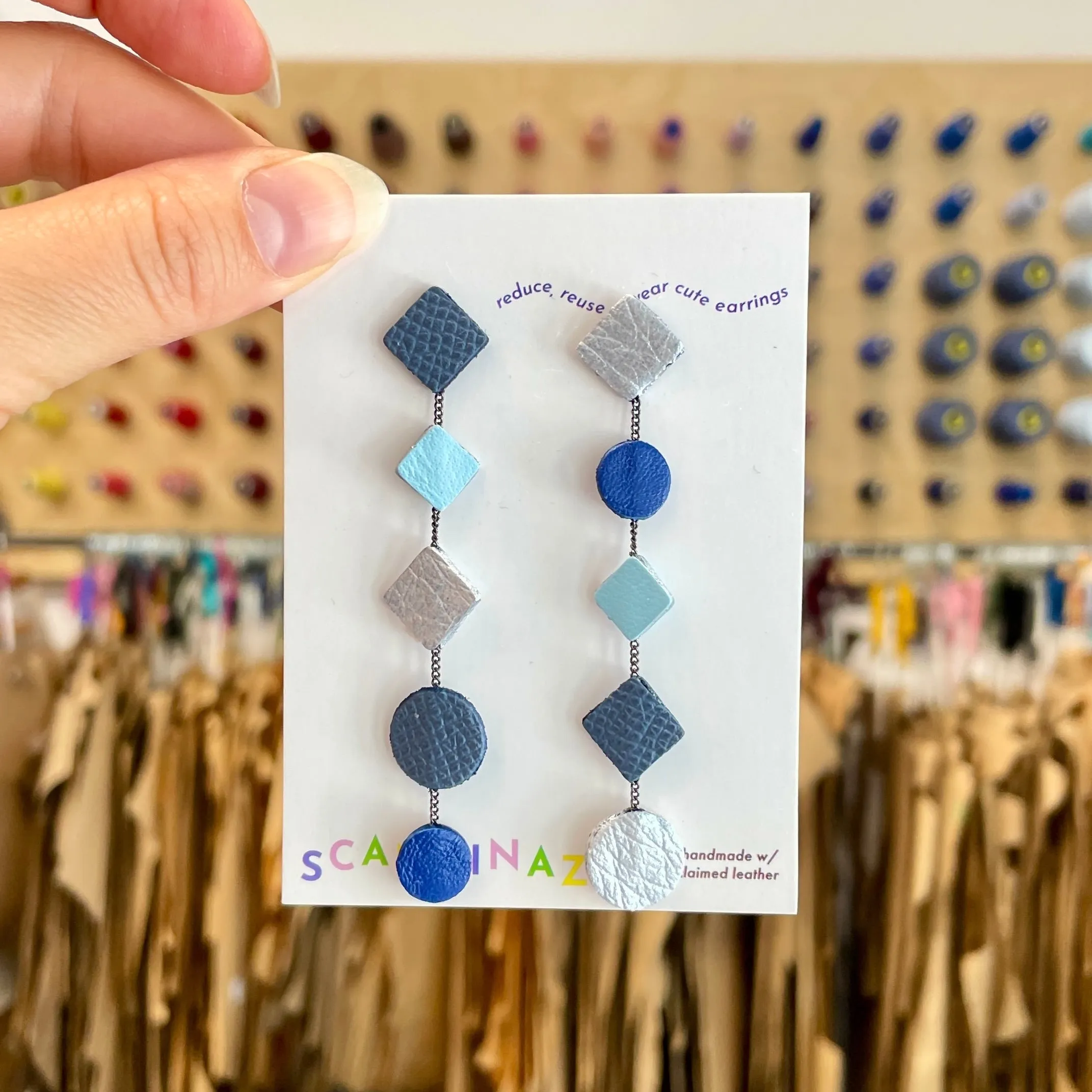 Scandinazn | Cascading Shapes Earrings in Blue + Silver sold by Allison Wonderland