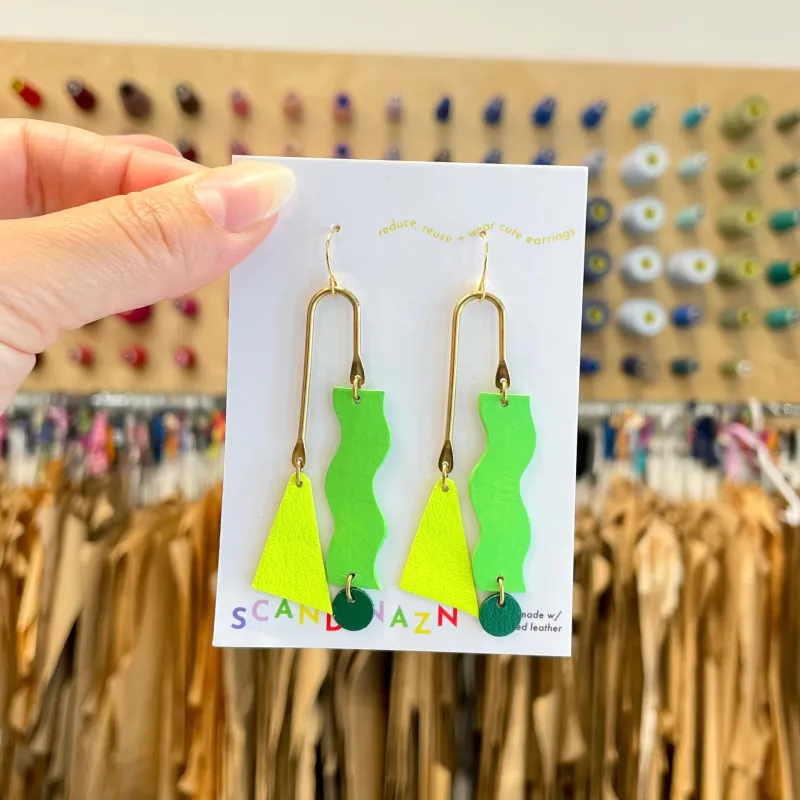 Scandinazn | Squiggle Earrings in Mustard + Acid Green + Neon Yellow sold by Allison Wonderland