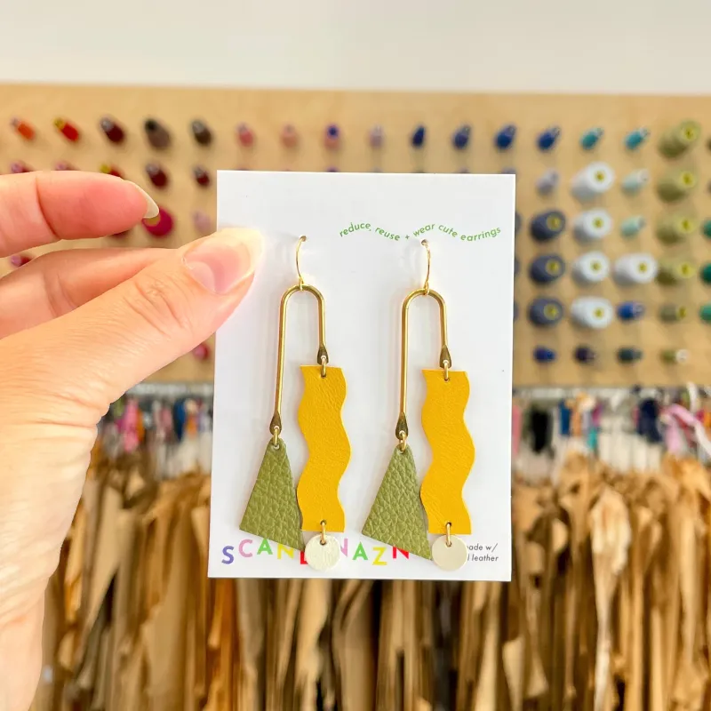 Scandinazn | Squiggle Earrings in Mustard + Army Green sold by Allison Wonderland